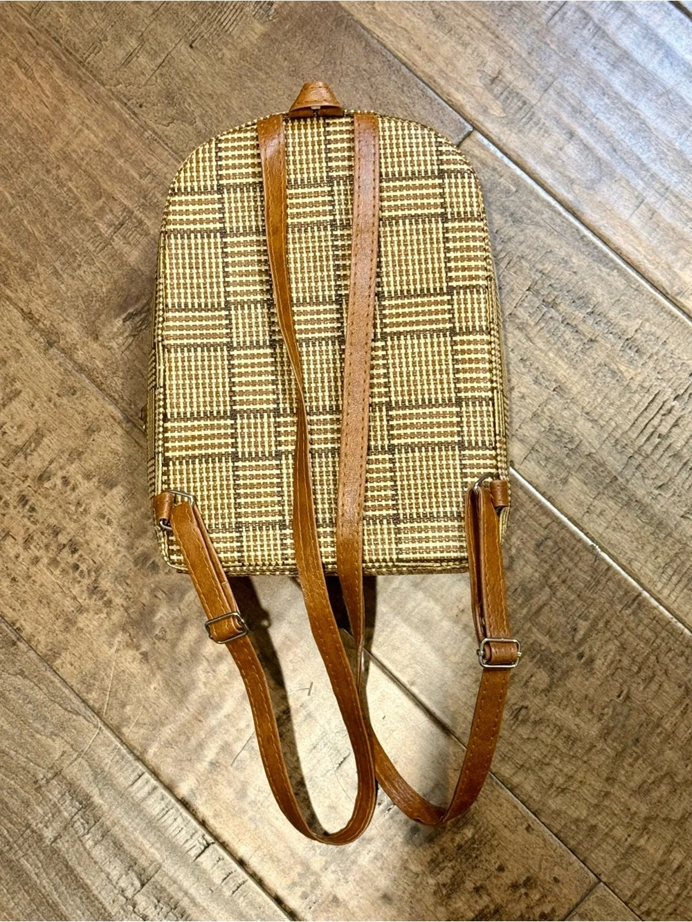 Woven Tan and Gold Mini Backpack - Women